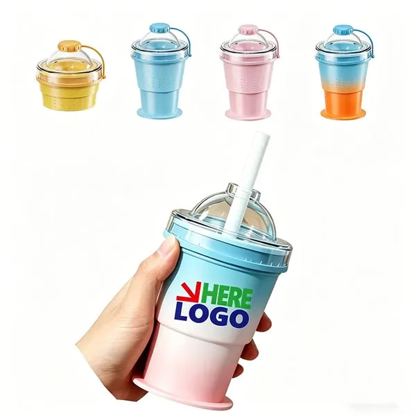 6.2"x3.6"Silicone Foldable Ice Ball Cup with Straw