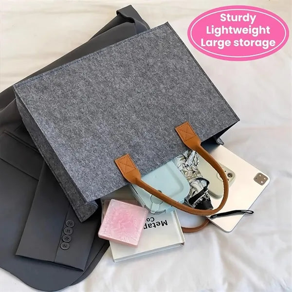 Large Gray Felt Tote Bag with Handles