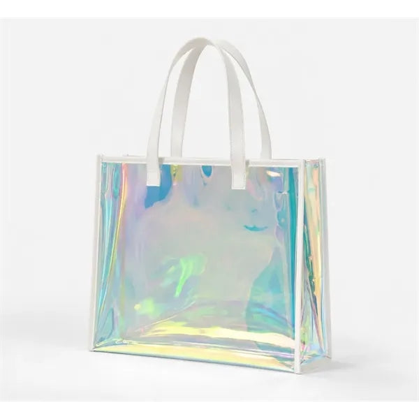PVC Iridescent Laser Tote Bag PU Leather Trim