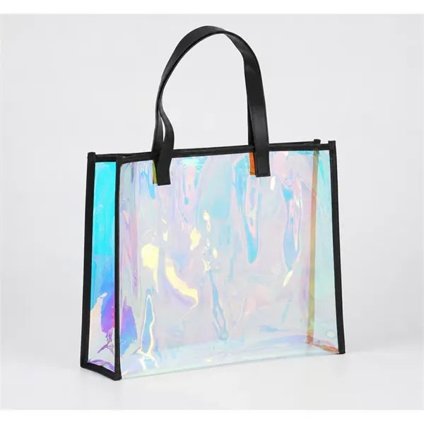 PVC Iridescent Laser Tote Bag PU Leather Trim