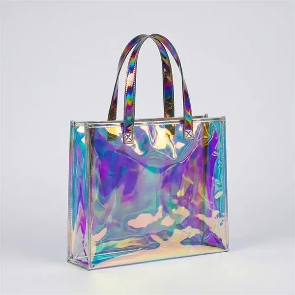 PVC Iridescent Laser Tote Bag PU Leather Trim