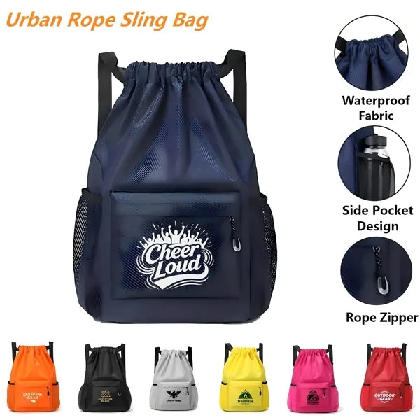 Logo Nylon Drawstring Backpack Lightweight Gym Bag