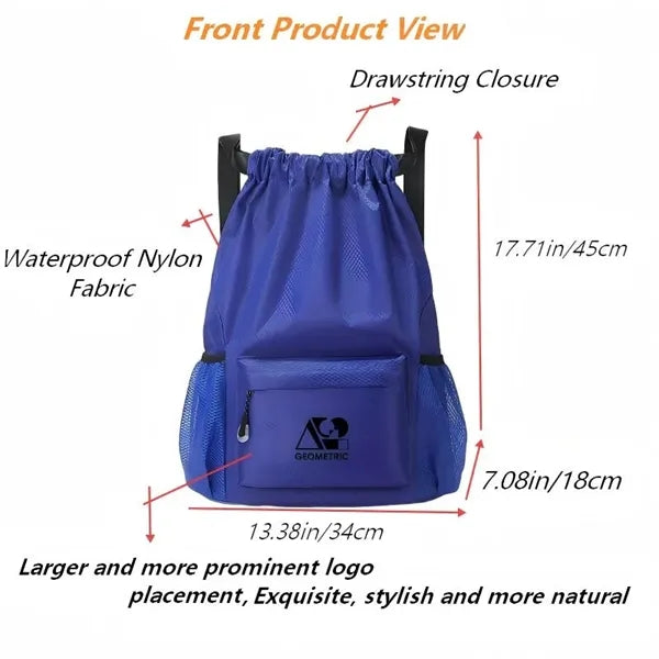 Logo Nylon Drawstring Backpack Lightweight Gym Bag