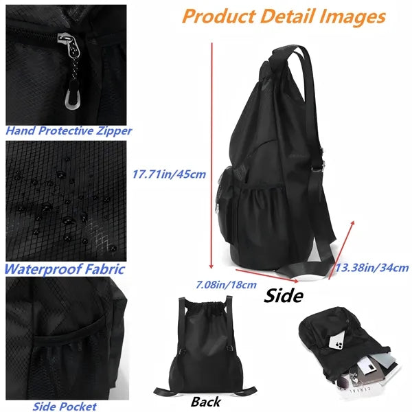 Logo Nylon Drawstring Backpack Lightweight Gym Bag