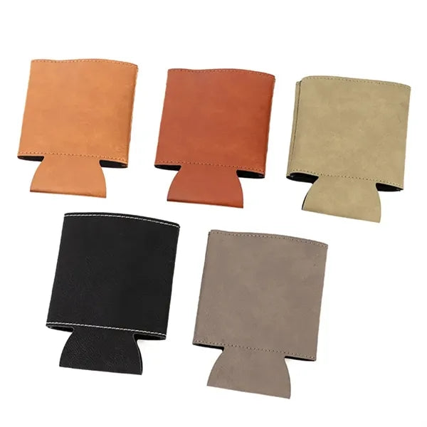12oz Collapsible PU Leather Drink Bottle Sleeve Can Cooler