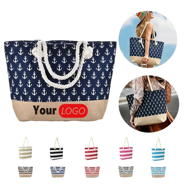 Armpit Striped Spliced Beach Canvas Bag
