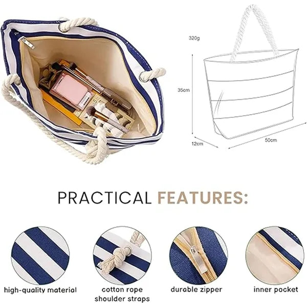 Armpit Striped Spliced Beach Canvas Bag