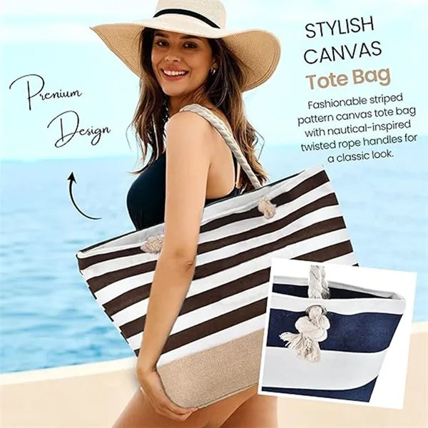 Armpit Striped Spliced Beach Canvas Bag