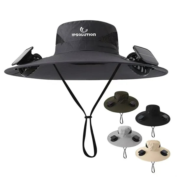 Wide Brim Sun Cap With 2 Solar Protection Fans