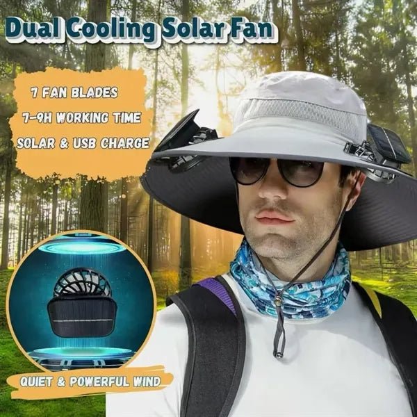 Wide Brim Sun Cap With 2 Solar Protection Fans