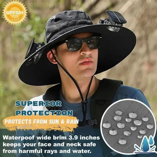 Wide Brim Sun Cap With 2 Solar Protection Fans