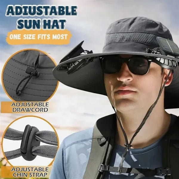Wide Brim Sun Cap With 2 Solar Protection Fans