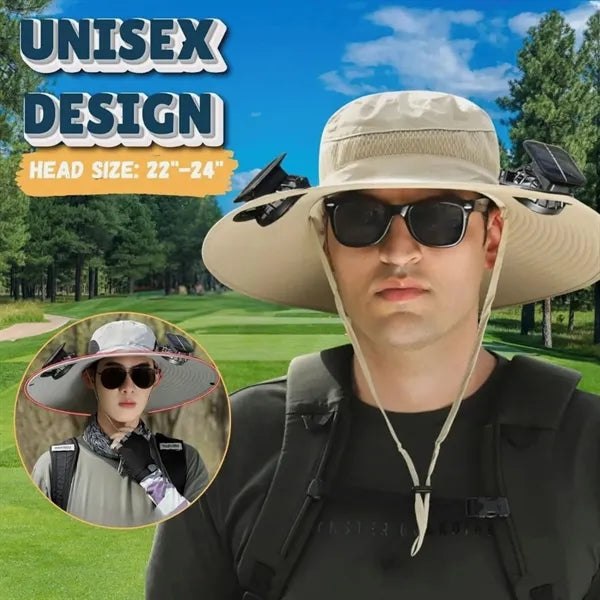 Wide Brim Sun Cap With 2 Solar Protection Fans