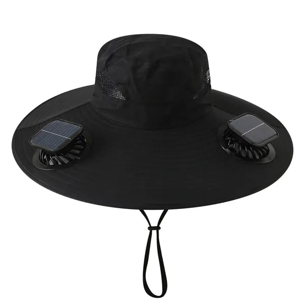 Wide Brim Sun Cap With 2 Solar Protection Fans