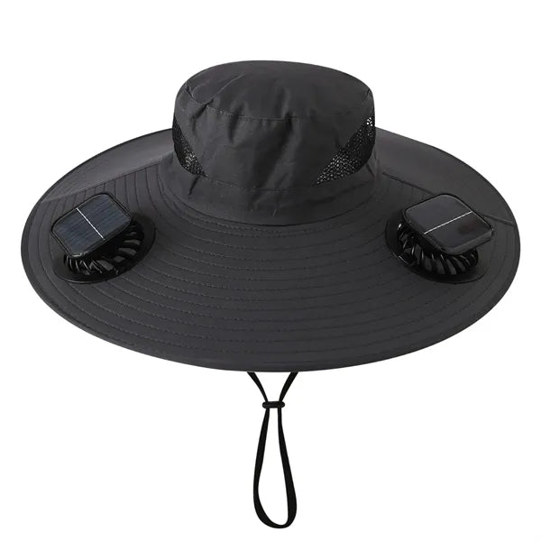 Wide Brim Sun Cap With 2 Solar Protection Fans