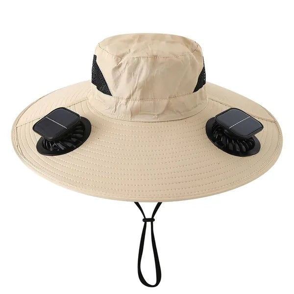 Wide Brim Sun Cap With 2 Solar Protection Fans