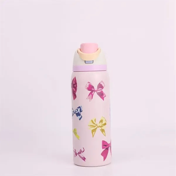 24 oz. Stainless Steel Vacuum Bottle w/ Straw & Handle - 304