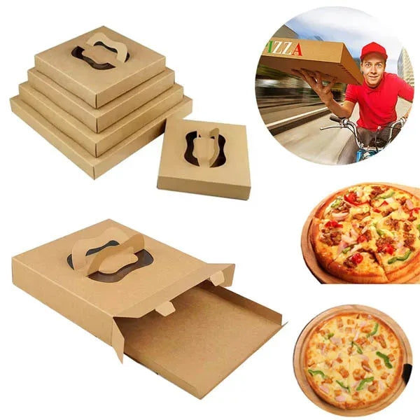 Kraft Paper Takeaway Cake Packaging Pizza Box with Handle