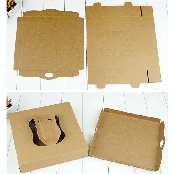 Kraft Paper Takeaway Cake Packaging Pizza Box with Handle