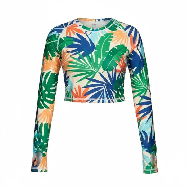 Women's Raglan Workout Crop Top Gym Shirt (Full Color)