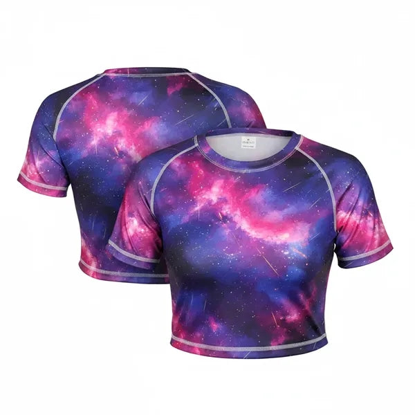 Women's Raglan Workout Crop Top Gym Shirt (Full Color)
