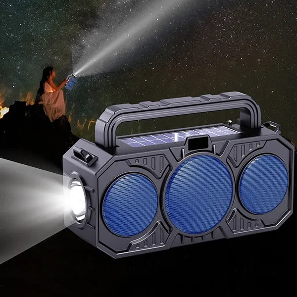 Solar Powered Bluetooth Speaker with Flashlight and Strap