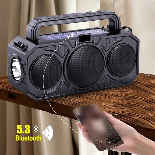 Solar Powered Bluetooth Speaker with Flashlight and Strap