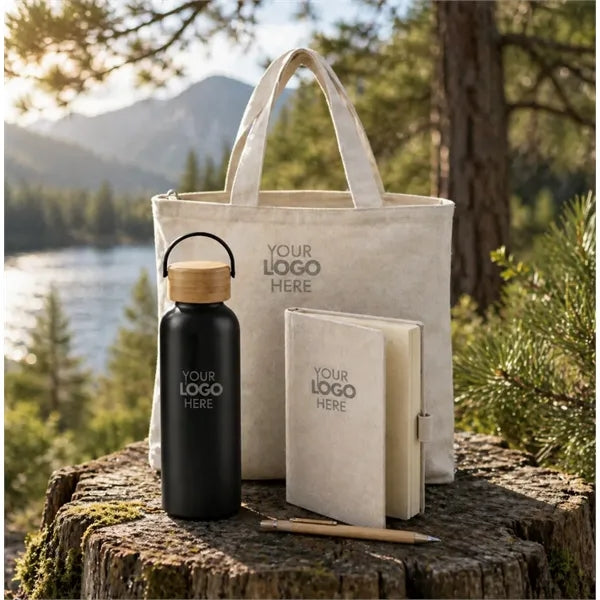 Eco Essentials Zipper Tote Gift Set with Journal,Pen,Bottle
