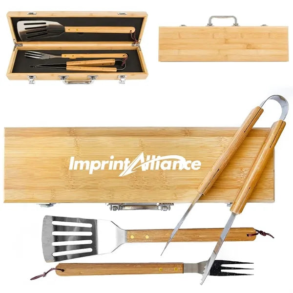 3-Piece Stainless Steel BBQ Tool Set w/ Handles & Case