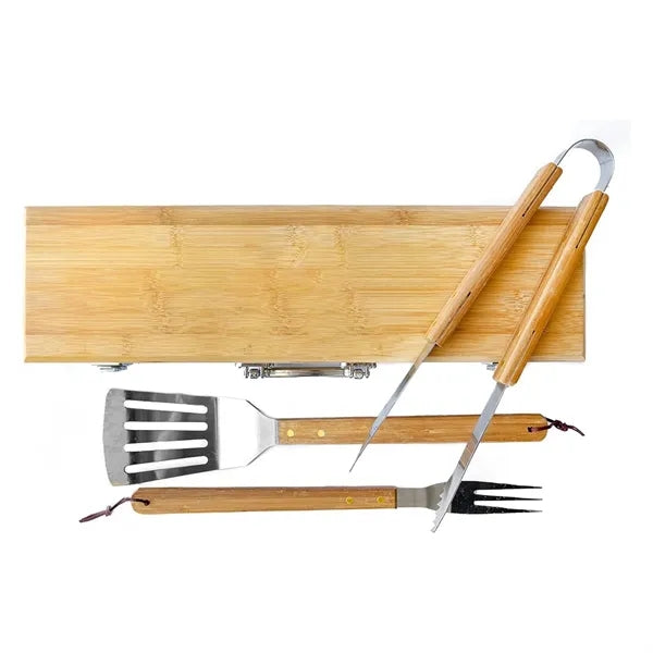 3-Piece Stainless Steel BBQ Tool Set w/ Handles & Case