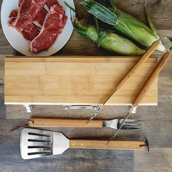 3-Piece Stainless Steel BBQ Tool Set w/ Handles & Case
