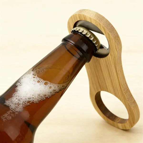 Eco-Friendly Bamboo Wood Bottle Opener w/Hanging Loop Handle