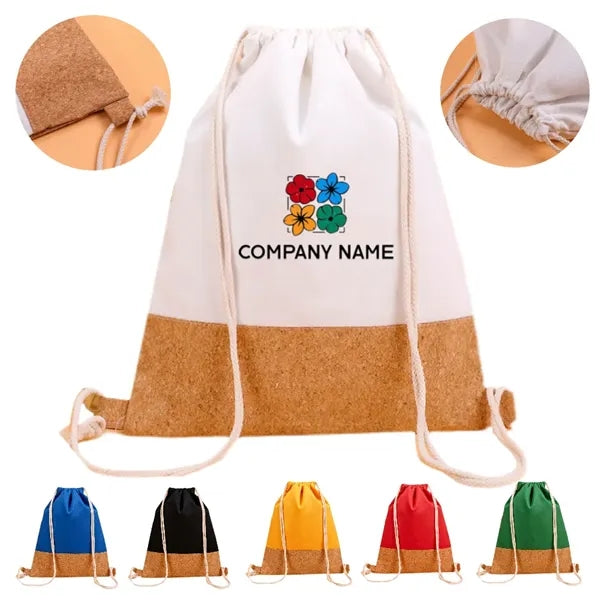 Cork Spliced Canvas Drawstring Bag, Sports Backpack