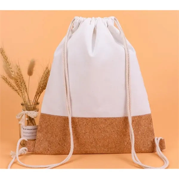 Cork Spliced Canvas Drawstring Bag, Sports Backpack
