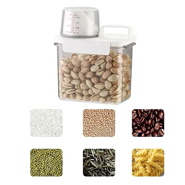 Dry Food Storage Container w/ Pour Spout & Measuring Cup Lid