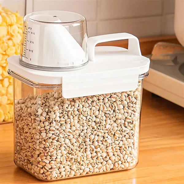 Dry Food Storage Container w/ Pour Spout & Measuring Cup Lid