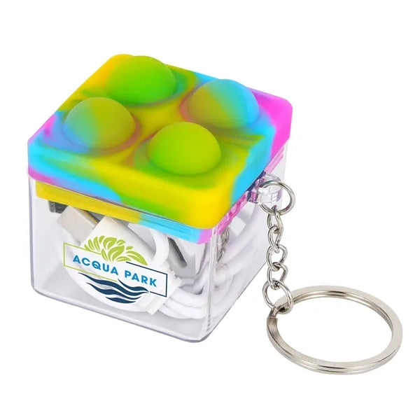 Push Pop Charging Cable with Keyring & Screen Cleaner