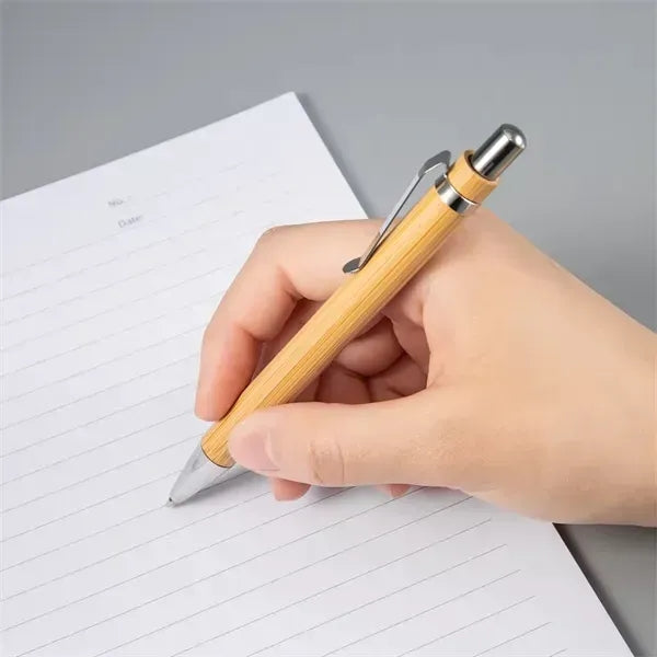 Eco Bamboo Pen with Metal Clip Double Coat Varnish