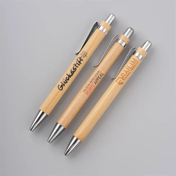 Eco Bamboo Pen with Metal Clip Double Coat Varnish