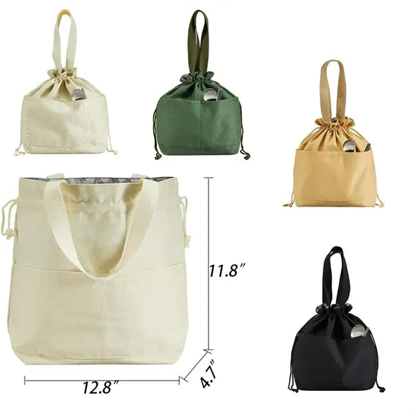 Portable Food Container Carrier Drawstring Lunch Bag