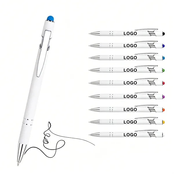 White Aluminum Barrel Capacitive Touch Stylus Ballpoint Pen
