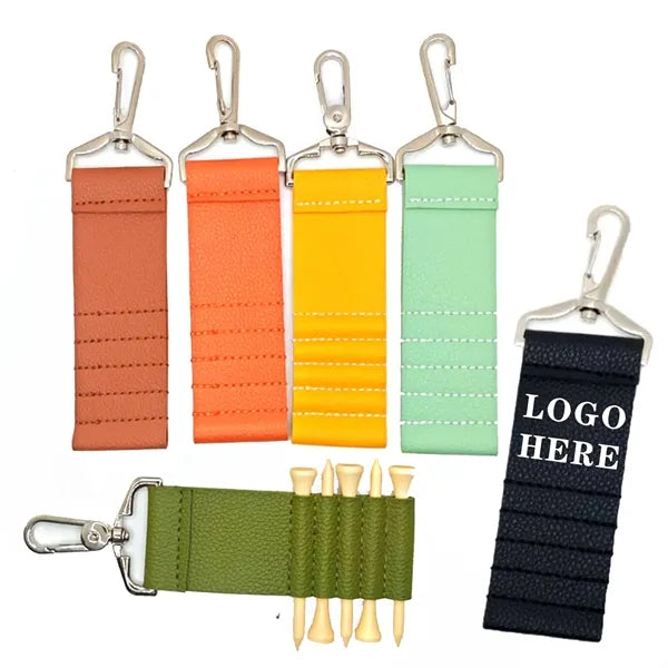 Premium Leather Set Keychain Holds 5 Golf Tees