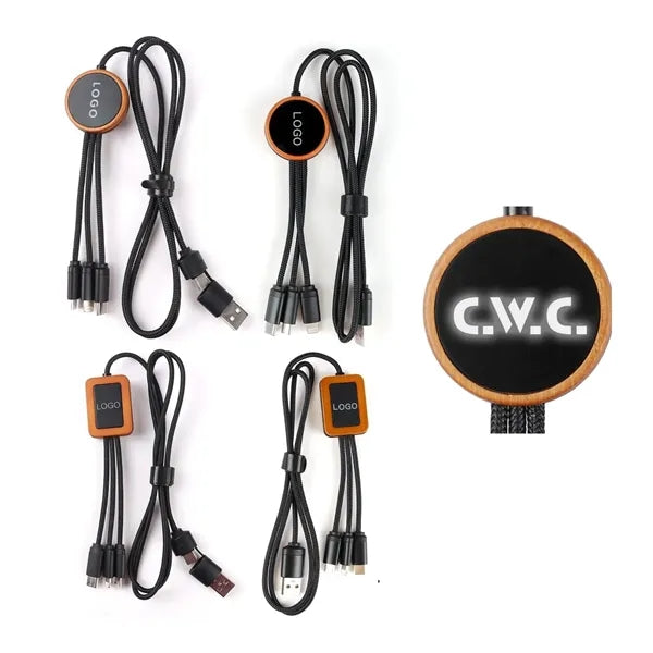 5 in 1 Bamboo Light Up Logo Charging Cable