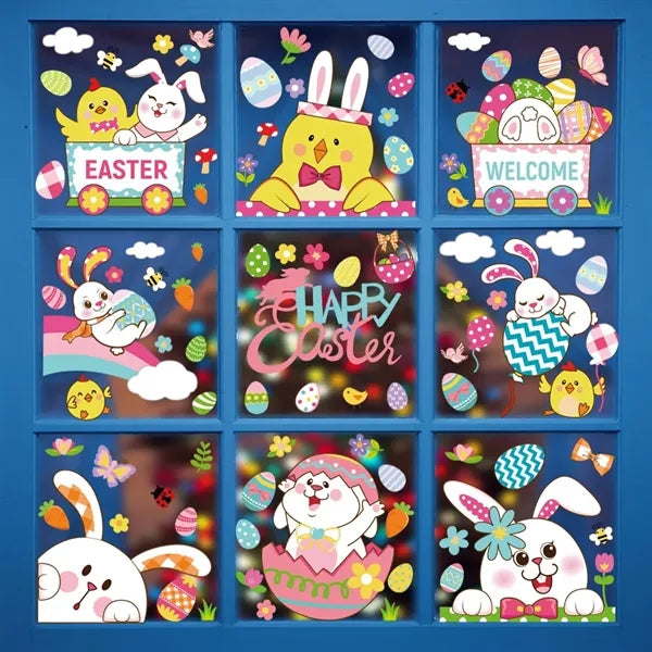 Easter egg bunny flower window stickers set