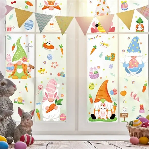 Easter egg bunny flower window stickers set