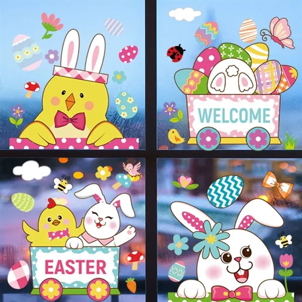 Easter egg bunny flower window stickers set