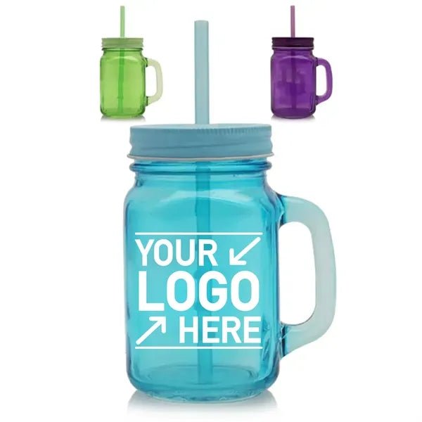 15 oz. Colored Mason Jars with Straw