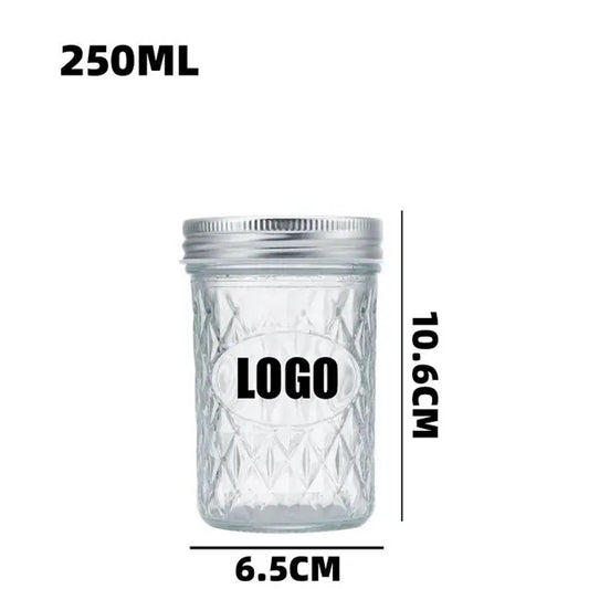 Diamond Embossed Clear Glass Mason Jar with Screw Lid