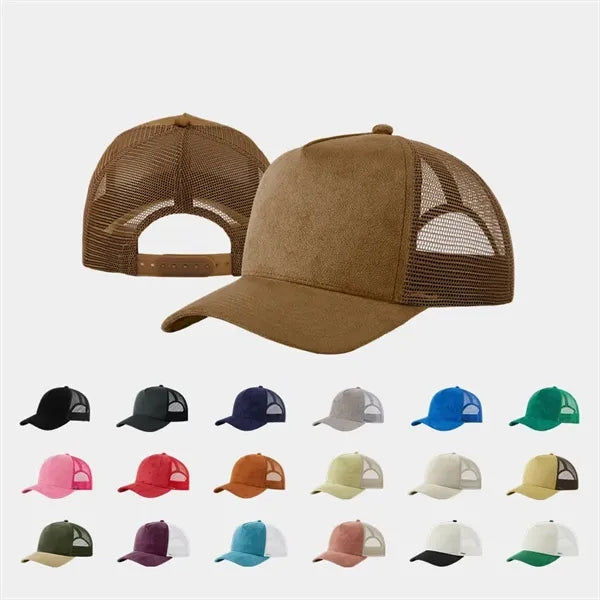 Blank Suede 5 Panel Mesh Trucker Hat