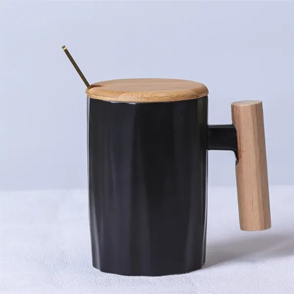 12oz. Ceramic Mug with Wooden Handle Lid and Spoon